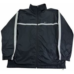 Vintage y2k Nike Windbreaker Men's XXL Grey Striped Black Track Full Zip Jacket